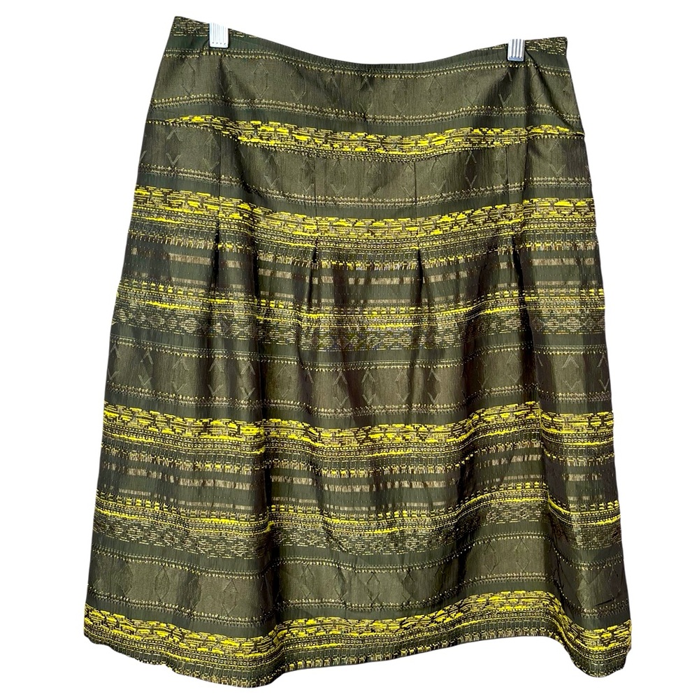 Vintage Sharagano Boho Tribal African Embroidered Taffeta MIDI Skirt 10 Party